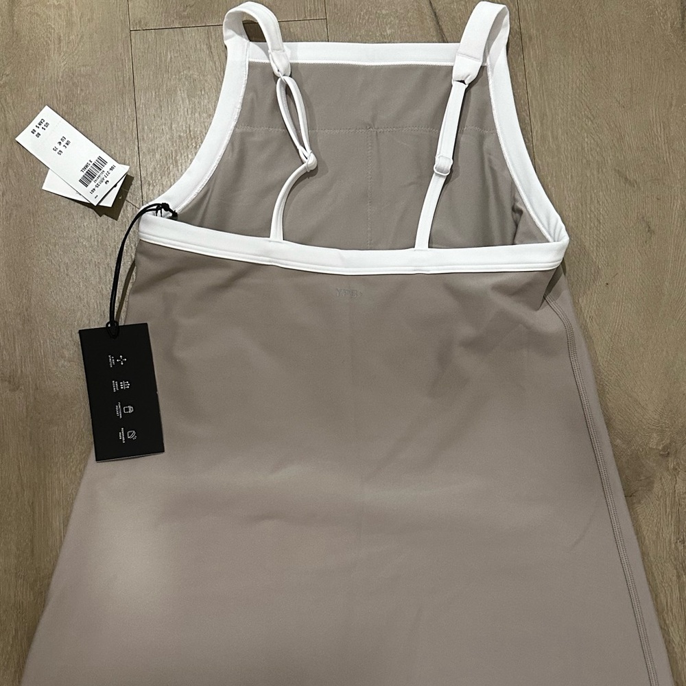 NWT never worn Abercrombie & Fitch Taupe Mini Dress with White Trim - Picture 3 of 4